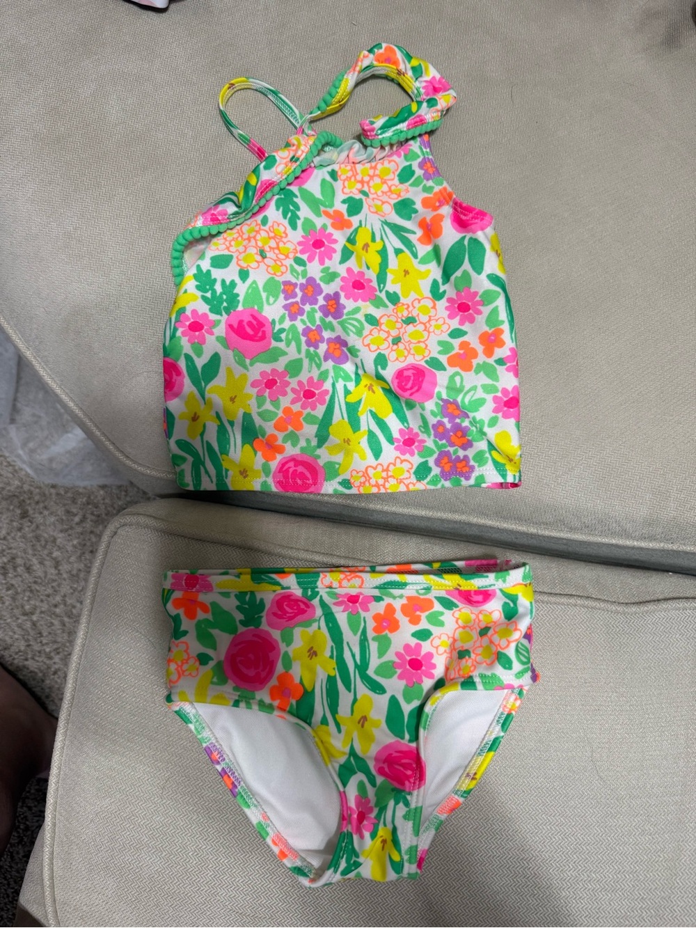 Cat & Jack Girls Floral Tankini in Green, Pink, Yellow